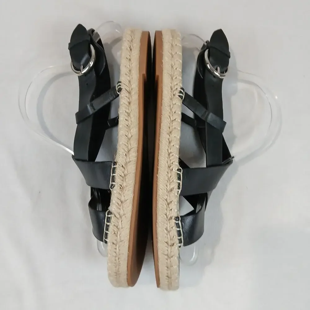 Marc Fisher Tallia Sandals Womens 8.5 Black Leather Espadrille Flats